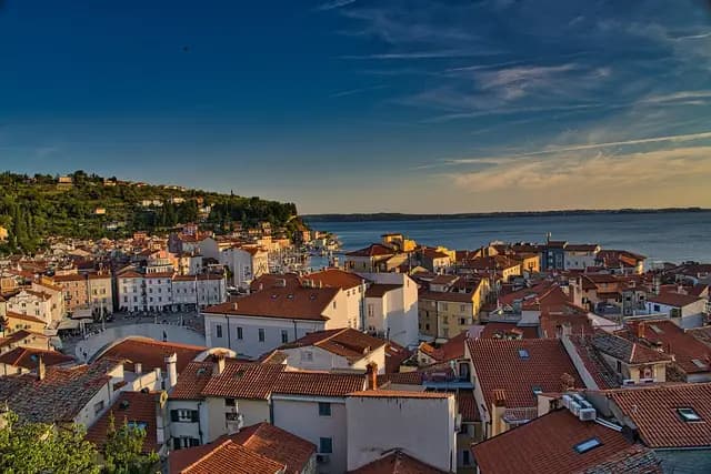piran, town, sea, slovenia, beach, nature, sunset, architecture, tourism, dusk (foto: photographyokan)
